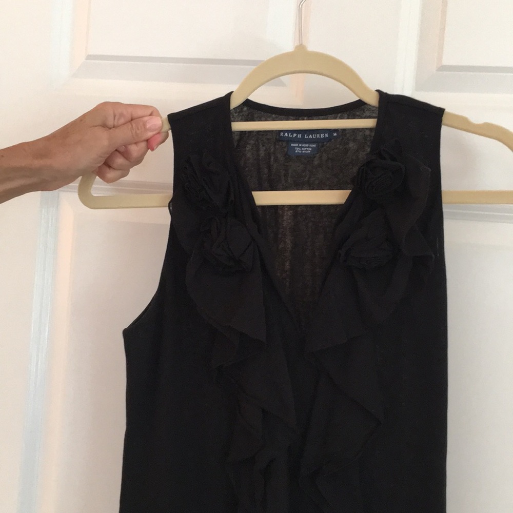 Ralph Lauren Black Sleeveless Ruffle V-neck Top - Picture 8 of 8